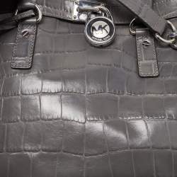 مملوكة مسبقًا MICHAEL Michael Kors Grey Croc Embossed Leather Large Hamilton North South Tote
