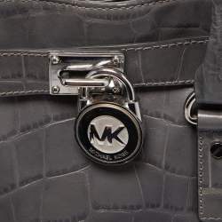 مملوكة مسبقًا MICHAEL Michael Kors Grey Croc Embossed Leather Large Hamilton North South Tote