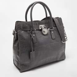 مملوكة مسبقًا MICHAEL Michael Kors Grey Croc Embossed Leather Large Hamilton North South Tote