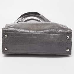 مملوكة مسبقًا MICHAEL Michael Kors Grey Croc Embossed Leather Large Hamilton North South Tote