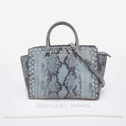 Pre Owned MICHAEL Michael Kors Blue Python Embossed Leather Large Embellished Selma Satchel