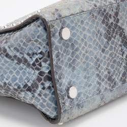 Pre Owned MICHAEL Michael Kors Blue Python Embossed Leather Large Embellished Selma Satchel
