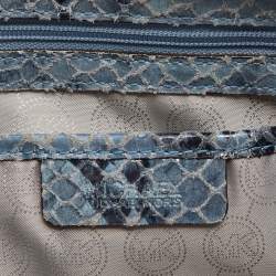 Pre Owned MICHAEL Michael Kors Blue Python Embossed Leather Large Embellished Selma Satchel