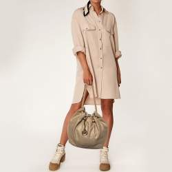Pre Owned MICHAEL Michael Kors Metallic Gold/Brown Canvas and Leather Marina Drawstring Tote