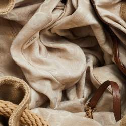 Pre Owned MICHAEL Michael Kors Metallic Gold/Brown Canvas and Leather Marina Drawstring Tote