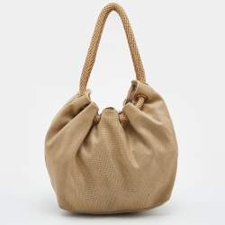 Pre Owned MICHAEL Michael Kors Metallic Gold/Brown Canvas and Leather Marina Drawstring Tote