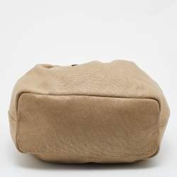 Pre Owned MICHAEL Michael Kors Metallic Gold/Brown Canvas and Leather Marina Drawstring Tote