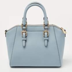 Pre Owned MICHAEL Michael Kors Light Blue Saffiano Lux Leather Ciara Satchel