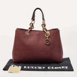 Pre Owned MICHAEL Michael Kors Burgundy Leather Medium Cynthia Tote