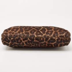 Pre Owned MICHAEL Michael Kors Brown/Black Leopard Print Calf Hair Berkley Clutch