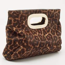 Pre Owned MICHAEL Michael Kors Brown/Black Leopard Print Calf Hair Berkley Clutch