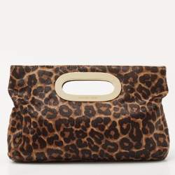 Pre Owned MICHAEL Michael Kors Brown/Black Leopard Print Calf Hair Berkley Clutch