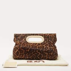 Pre Owned MICHAEL Michael Kors Brown/Black Leopard Print Calf Hair Berkley Clutch