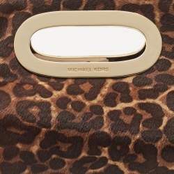 Pre Owned MICHAEL Michael Kors Brown/Black Leopard Print Calf Hair Berkley Clutch