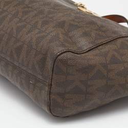 مملوكة مسبقًا MICHAEL Michael Kors Brown Signature Coated Canvas and Leather Jet Set Travel Chain Shoulder Bag