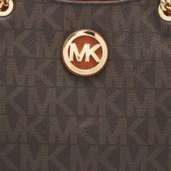مملوكة مسبقًا MICHAEL Michael Kors Brown Signature Coated Canvas and Leather Jet Set Travel Chain Shoulder Bag