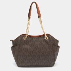 مملوكة مسبقًا MICHAEL Michael Kors Brown Signature Coated Canvas and Leather Jet Set Travel Chain Shoulder Bag