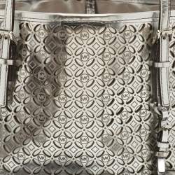 Pre Owned MICHAEL Michael Kors Silver Leather Lasercut Travel Tote