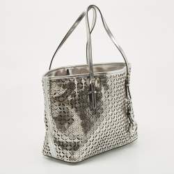 Pre Owned MICHAEL Michael Kors Silver Leather Lasercut Travel Tote