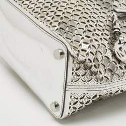 Pre Owned MICHAEL Michael Kors Silver Leather Lasercut Travel Tote