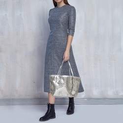 Pre Owned MICHAEL Michael Kors Silver Leather Lasercut Travel Tote