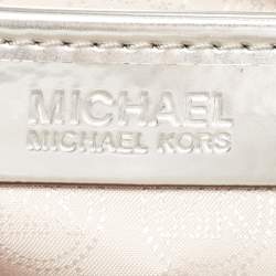 Pre Owned MICHAEL Michael Kors Silver Leather Lasercut Travel Tote