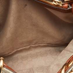 Pre Owned MICHAEL Michael Kors Vanilla/Brown Signature Coated Canvas Medium Cynthia Tote