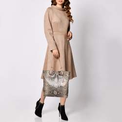 مملوكة مسبقًا MICHAEL Michael Kors Beige Python Embossed Leather North South Tote