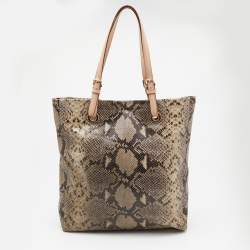 مملوكة مسبقًا MICHAEL Michael Kors Beige Python Embossed Leather North South Tote