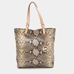 مملوكة مسبقًا MICHAEL Michael Kors Beige Python Embossed Leather North South Tote