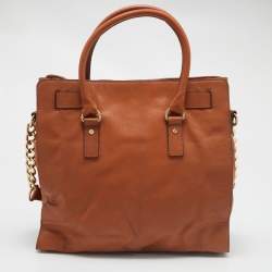 مملوكة مسبقًا حقيبة يد توتس مايكل مايكل كورس هاميلتون نورث ساوث جلد نقشة ثعبان بني فاتح كبيرة