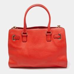 Pre Owned MICHAEL Michael Kors Red Leather East West Hamilton Tote