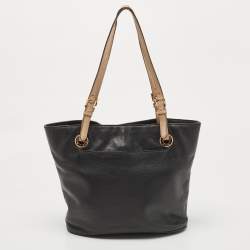Pre Owned MICHAEL Michael Kors Black Soft Leather Small Jet Set Tote