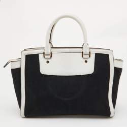 Pre Owned MICHAEL Michael Kors Black/White Canvas and Leather Selma Satchel