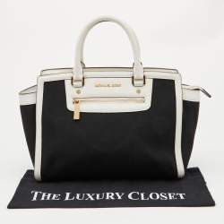 Pre Owned MICHAEL Michael Kors Black/White Canvas and Leather Selma Satchel