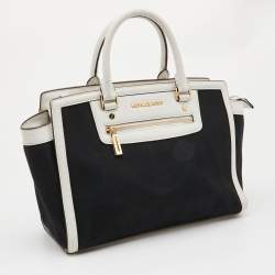 Pre Owned MICHAEL Michael Kors Black/White Canvas and Leather Selma Satchel