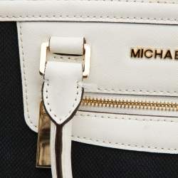 Pre Owned MICHAEL Michael Kors Black/White Canvas and Leather Selma Satchel
