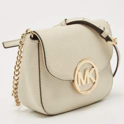 Pre Owned MICHAEL Michael Kors Off-White Leather Fulton Crossbody Bag