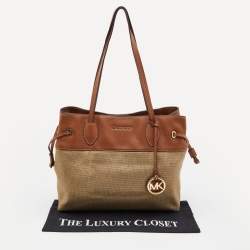 Pre Owned MICHAEL Michael Kors Tan Canvas and Leather Tote