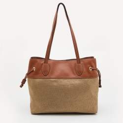 Pre Owned MICHAEL Michael Kors Tan Canvas and Leather Tote