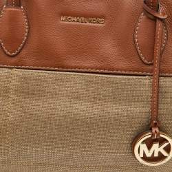 Pre Owned MICHAEL Michael Kors Tan Canvas and Leather Tote
