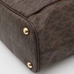 مملوكة مسبقًا حقيبة يد مايكل مايكل كورس جيت سيت جلد و كانفاس مقوى مطبوع نقشة شعار الماركة بيج و بني 