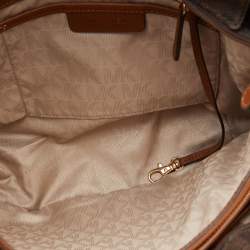 مملوكة مسبقًا حقيبة يد مايكل مايكل كورس جيت سيت جلد و كانفاس مقوى مطبوع نقشة شعار الماركة بيج و بني 