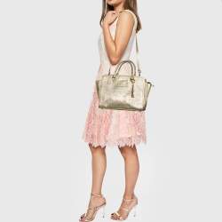 MICHAEL Michael Kors Gold Snakeskin Embossed Leather Large Selma Satchel