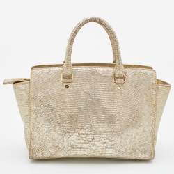 MICHAEL Michael Kors Gold Snakeskin Embossed Leather Large Selma Satchel