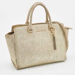 MICHAEL Michael Kors Gold Snakeskin Embossed Leather Large Selma Satchel