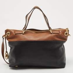 Pre Owned MICHAEL Michael Kors Brown /Black Leather Mira Top Handle Bag