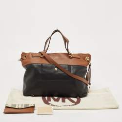 Pre Owned MICHAEL Michael Kors Brown /Black Leather Mira Top Handle Bag