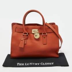 Pre Owned MICHAEL Michael Kors Orange Leather East West Hamilton Tote