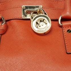Pre Owned MICHAEL Michael Kors Orange Leather East West Hamilton Tote